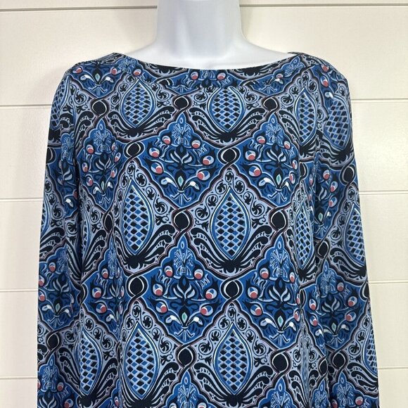 LOFT Pattern Long Sleeve Blouse Shirt Blue sz XS - Picture 2 of 6